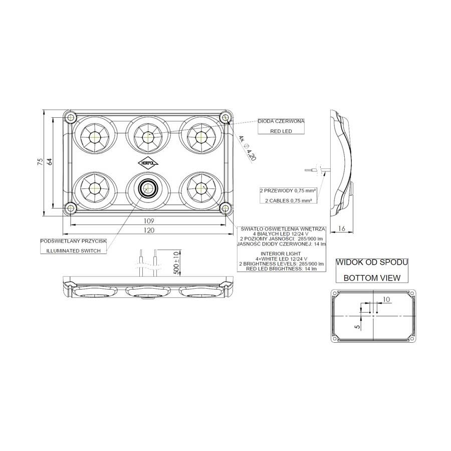 Horpol LED Interieurlamp Wit/Rood Dimbaar + Schakelaar LWD 2157