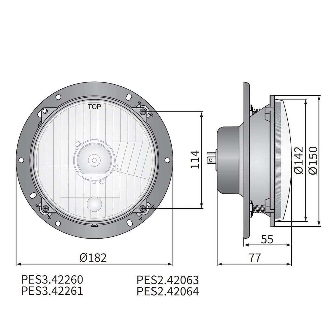 Koplamp H4 Ø182x77 + Bevestigingsplaat