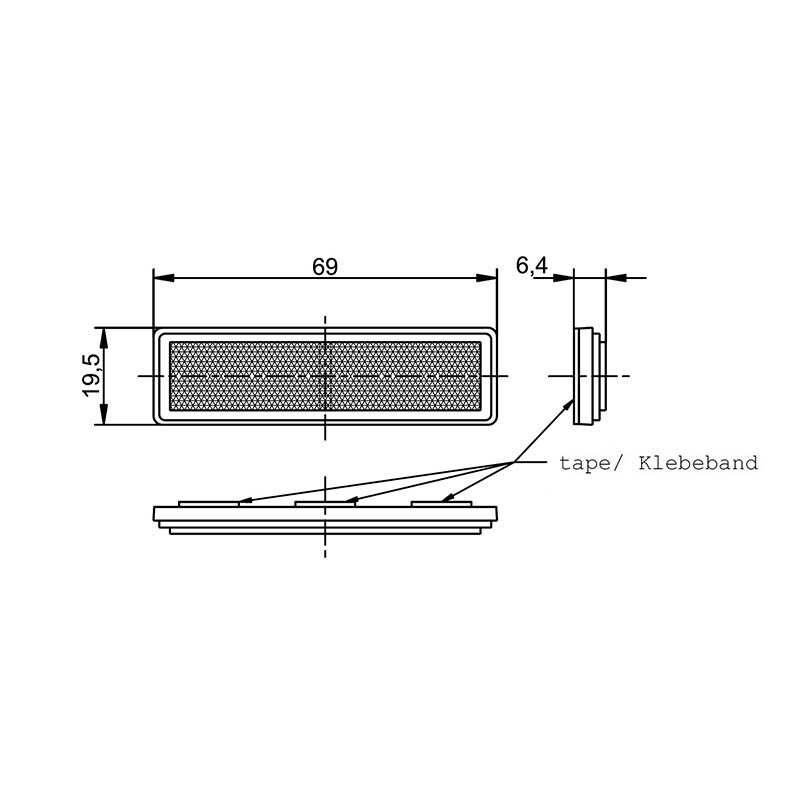Reflector Rechthoekig Met Plakstrip 69x19,5mm Wit
