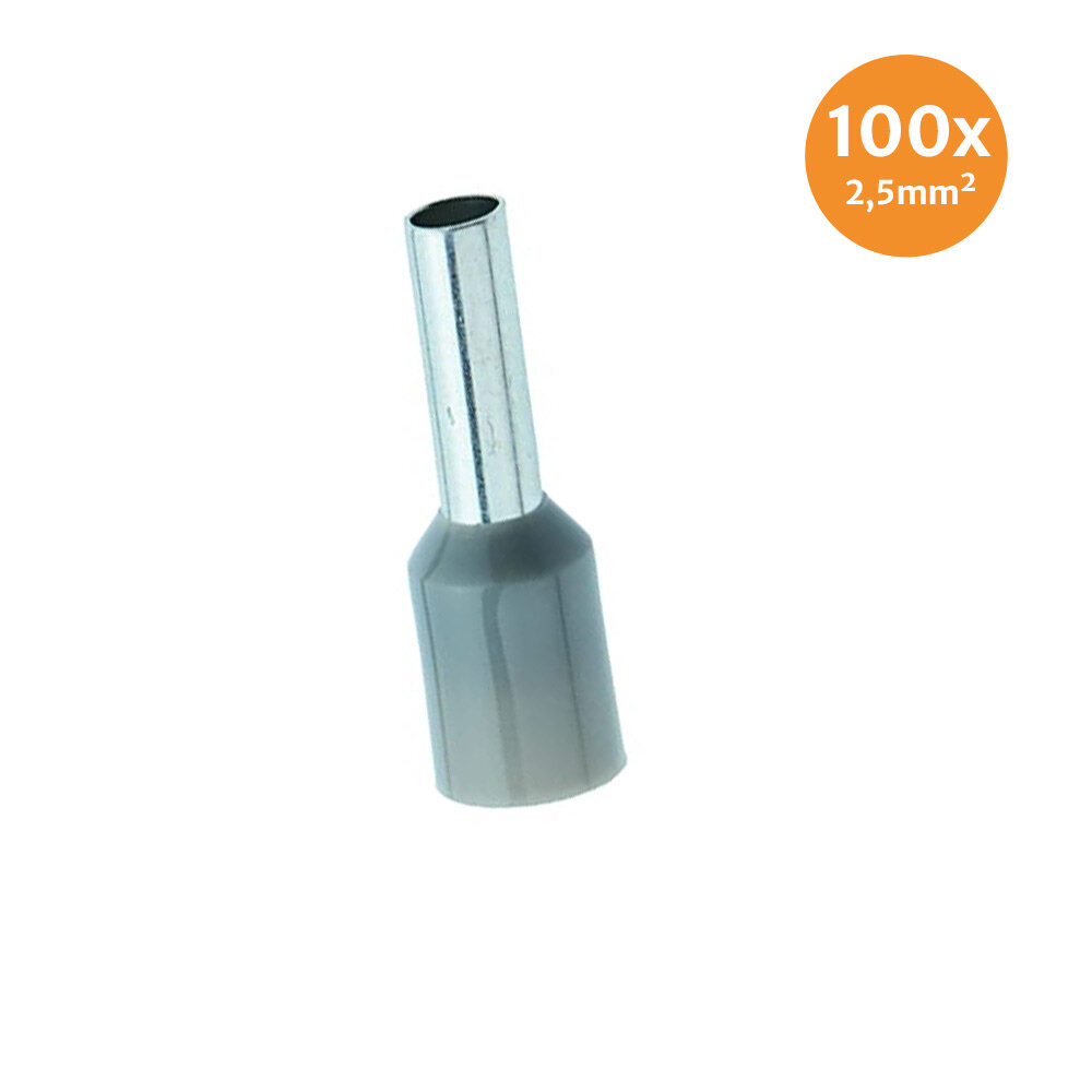 Adereindhuls Geïsoleerd 2,5mm² Grijs 100 stuks Adereindhuls Geïsoleerd 2,5mm² Grijs 100 stuks