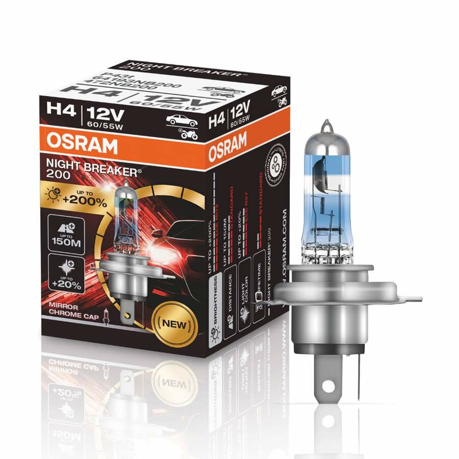 Osram H4 Halogeenlamp 12V 60/55W P43t Night Breaker 200 Osram H4 Halogeenlamp 12V 60/55W P43t Night Breaker 200