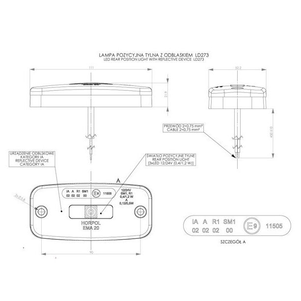 Horpol LED Achtermarkering Rood Met Reflector LD 273