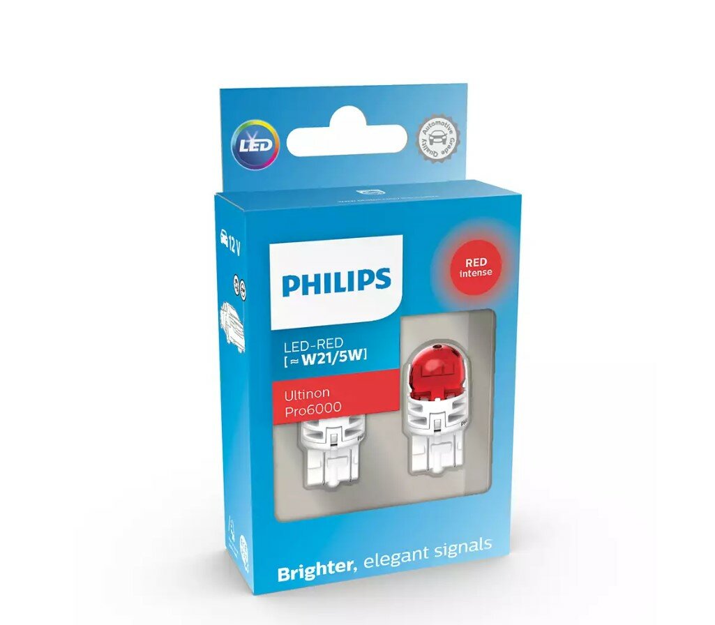 Philips W21/5W LED Retrofit Rood 12V 2 Stuks Philips W21/5W LED Retrofit Rood 12V 2 Stuks