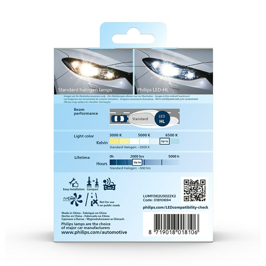 Philips H11 LED Koplamp 12-24V Ultinon Pro3022 Set