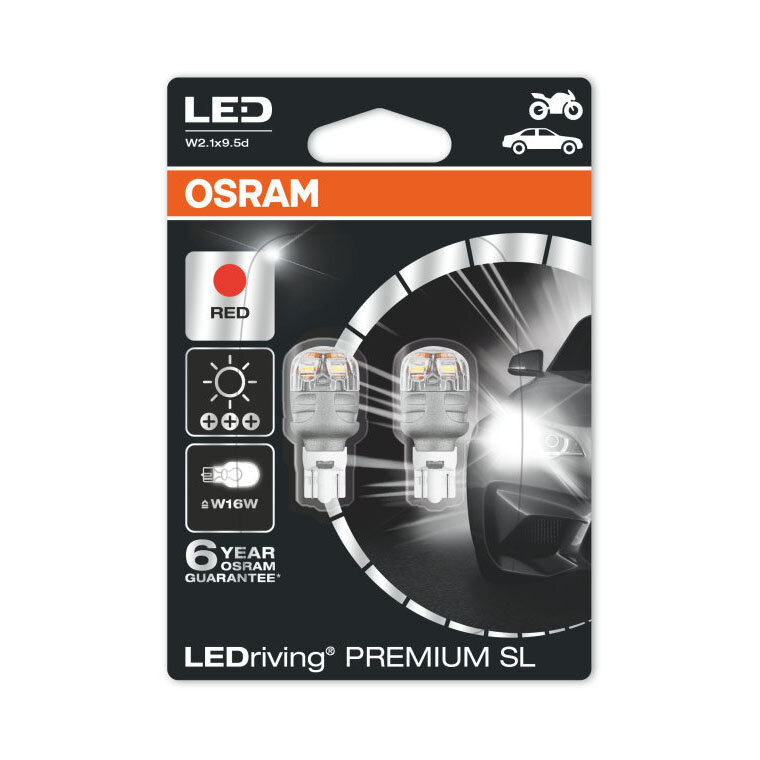 Osram W16W LED Retrofit Rood 12V W2.1x9.5d 2 Stuks Osram W16W LED Retrofit Rood 12V W2.1x9.5d 2 Stuks