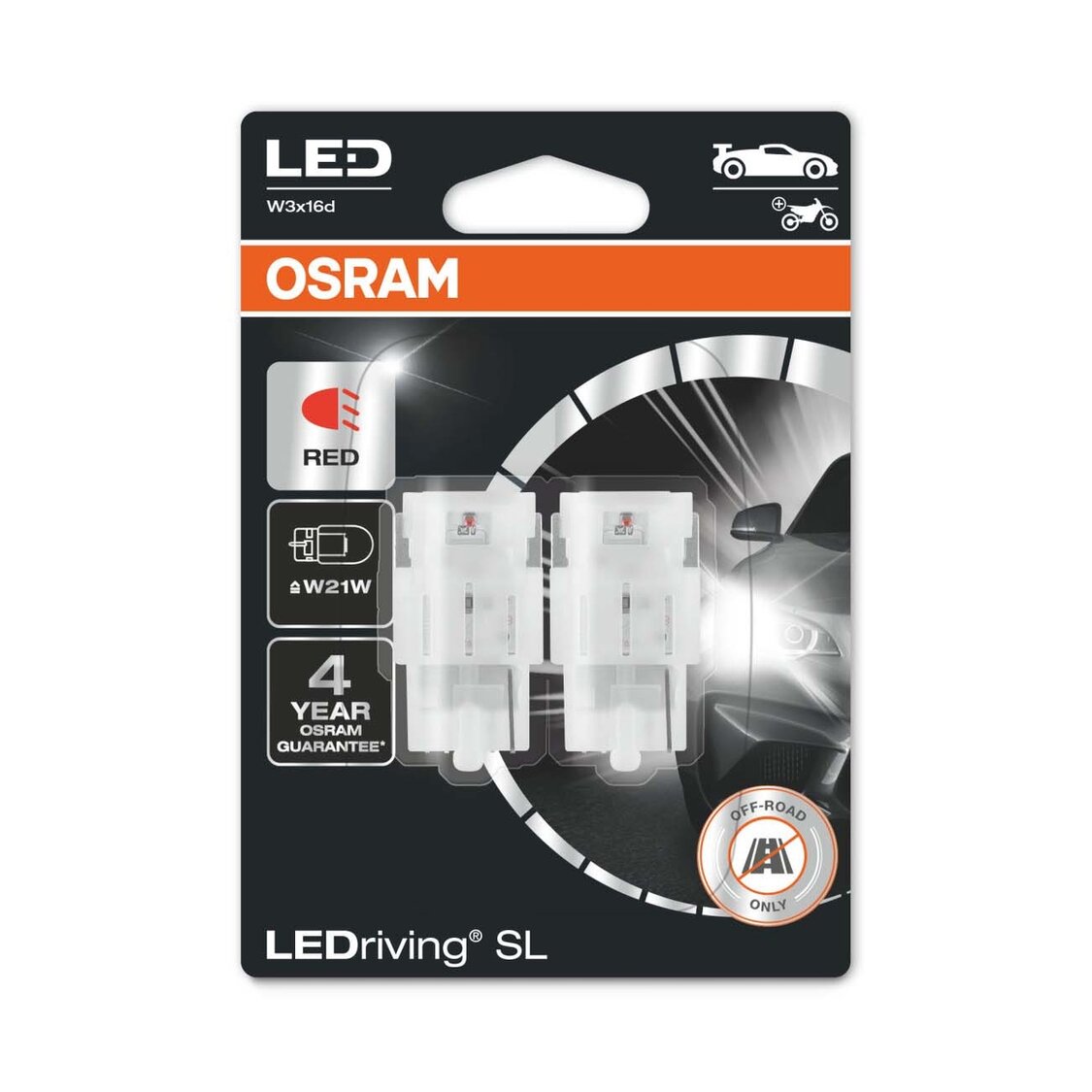 Osram W21W LED Retrofit Rood 12V W3X16d 2 Stuks Osram W21W LED Retrofit Rood 12V W3X16d 2 Stuks