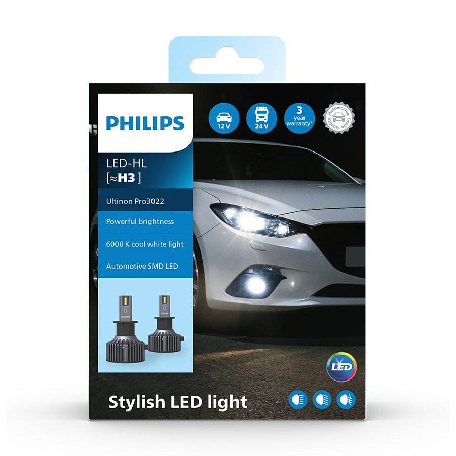 Philips H3 LED Koplamp 12-24V Ultinon Pro3022 Set Philips H3 LED Koplamp 12-24V Ultinon Pro3022 Set