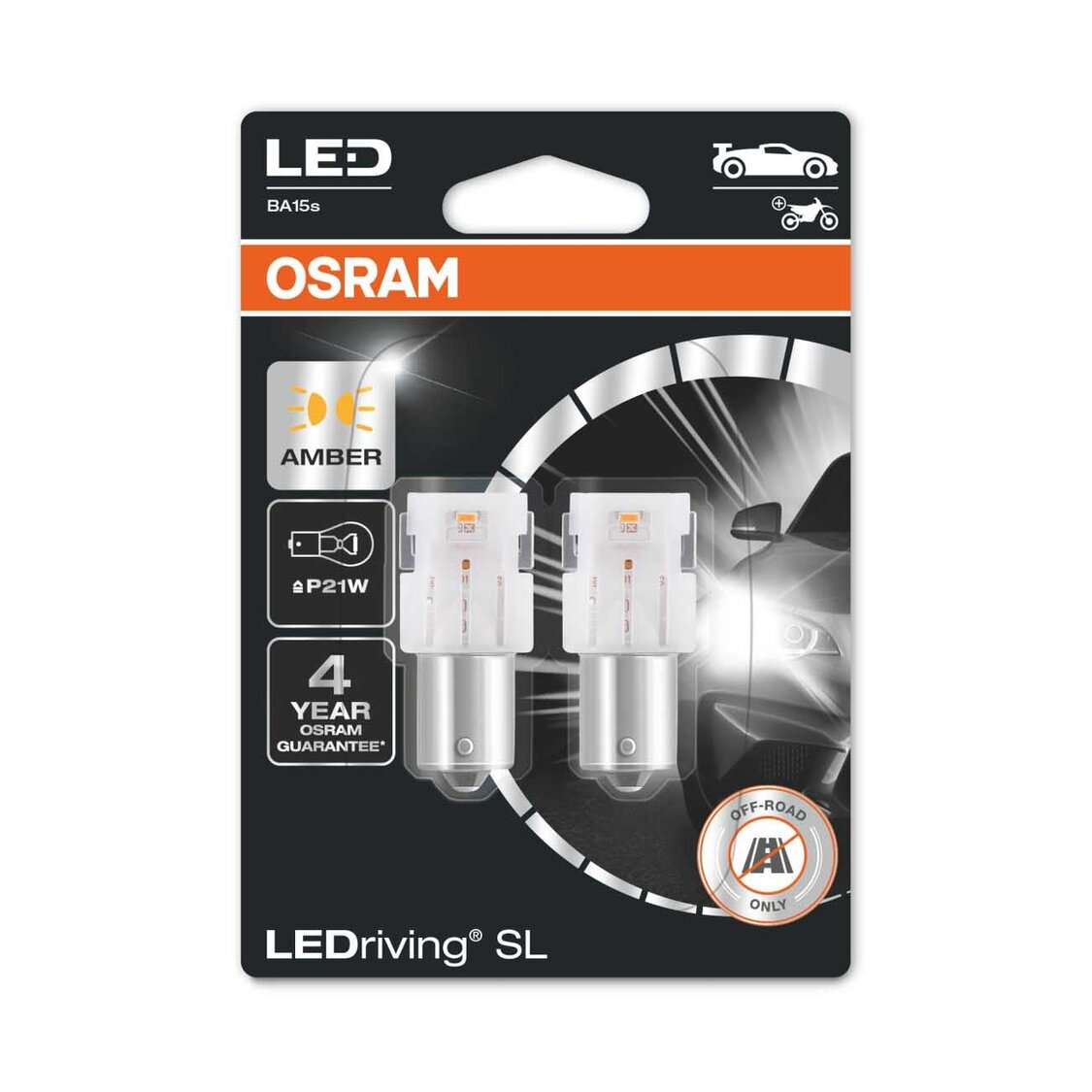 Osram P21W LED Retrofit Oranje Set BA15s 12 volt Osram P21W LED Retrofit Oranje Set BA15s 12 volt