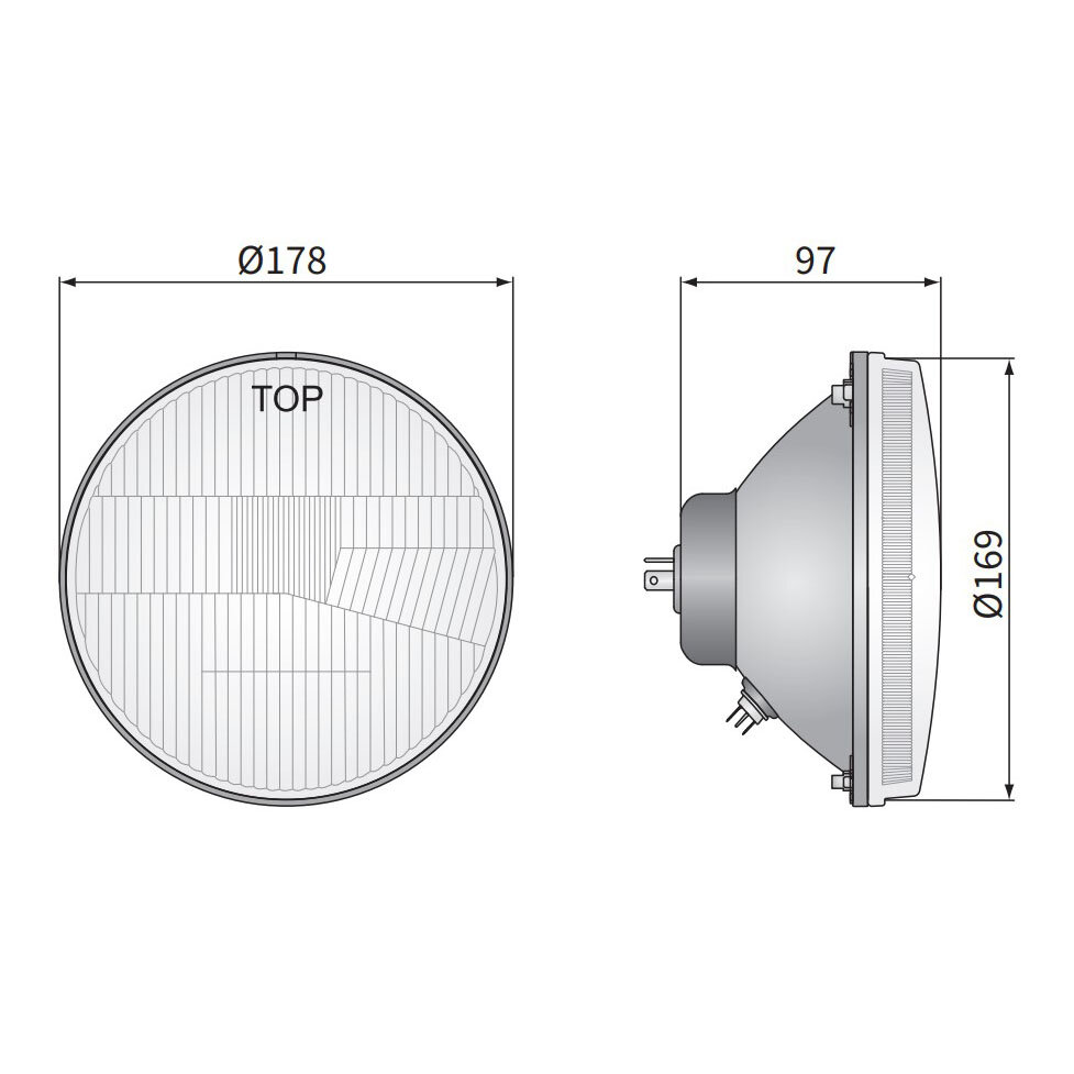 Koplamp Rond Ø178mm / 7 Inch H4 Inbouw
