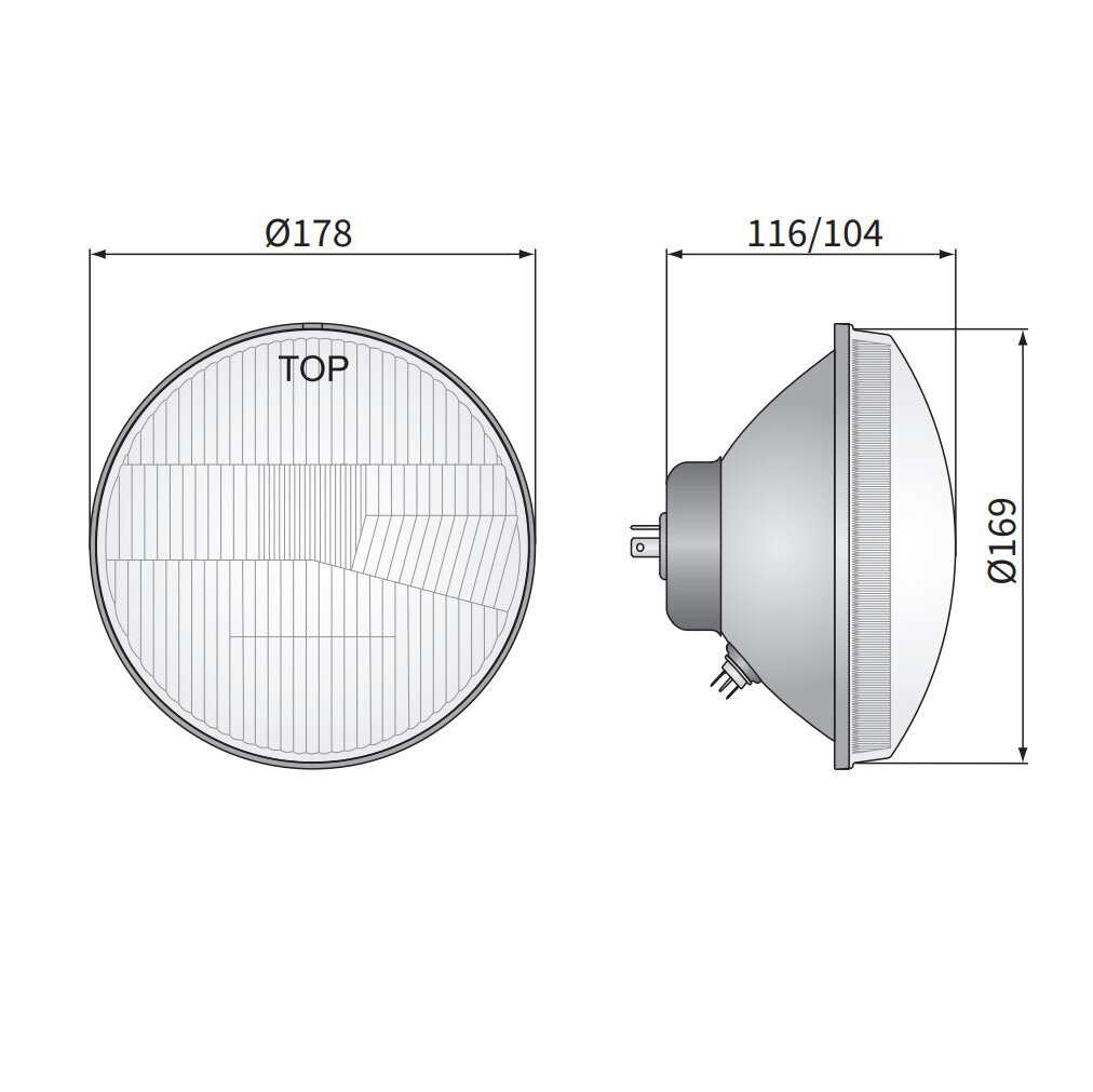 Koplamp Rond Ø178mm H4 Inbouw 7 Inch