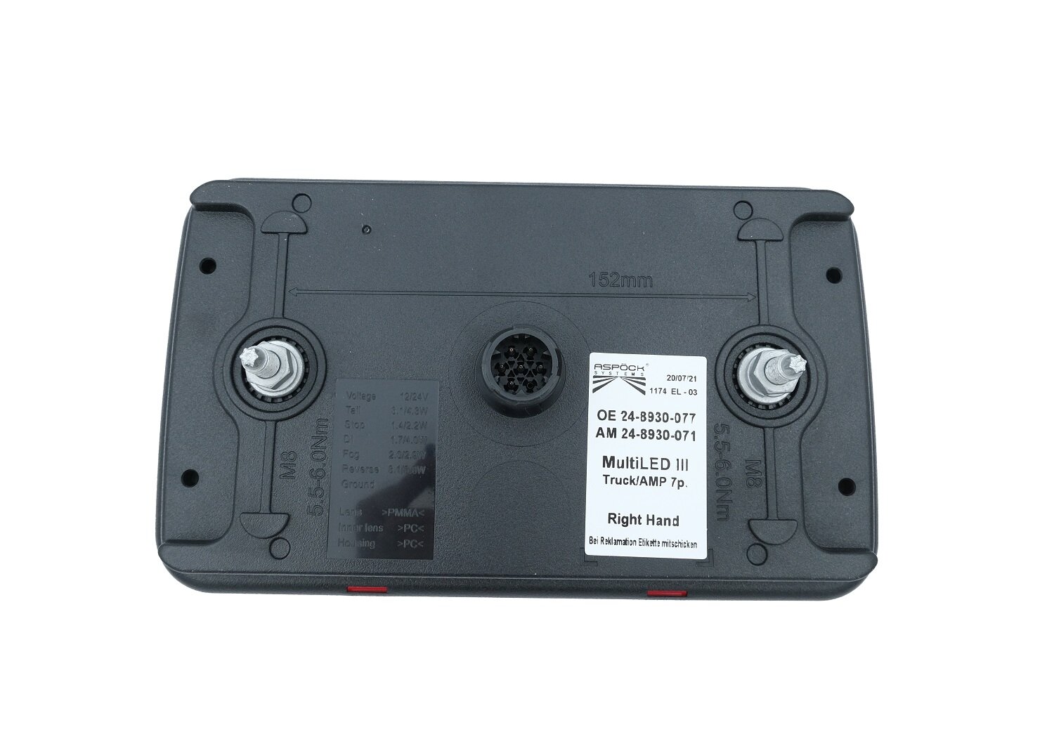 Asp&ouml;ck MultiLED III Achterlicht 12V-24V 7-Pin AMP | Links