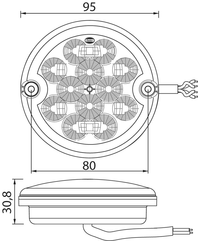 Led Achterlicht 3 Functies Rond &Oslash;95mm