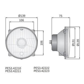 Koplamp H4 Ø139x75 4-punts bevestiging