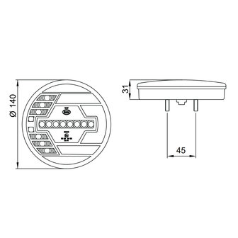 LED Achterlicht Links &Oslash;140mm + Dynamische richtingaanwijzer