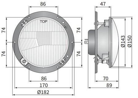 Koplamp R2 &Oslash;182x89 Incl 12V Lampjes