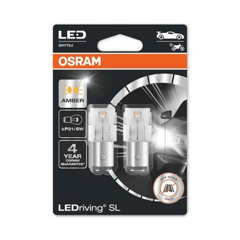 Osram P21/5W LED Retrofit Oranje 12V BAY15d 2 Stuks