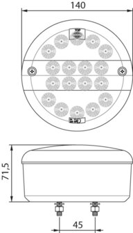 LED mistlamp rond 9-33V Rode Lens