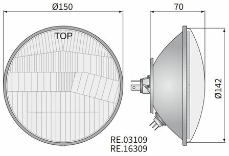 koplamp H4 &Oslash;150x86 Metalen Behuizing