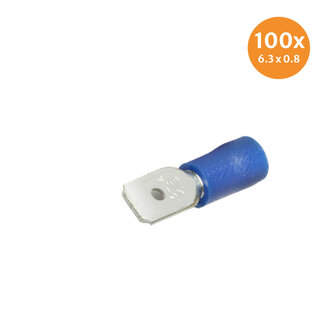 Vlaksteker Ge&iuml;soleerd Blauw (6,3x0,8mm) 100 Stuks