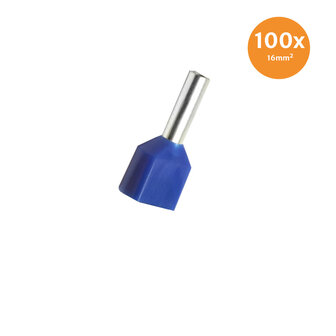 Dubbele Adereindhuls Ge&iuml;soleerd 16mm&sup2; Blauw 100 stuks