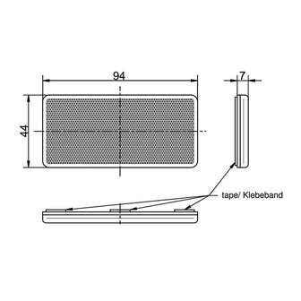 Reflector Rechthoekig Met Plakstrip 94x44mm Wit