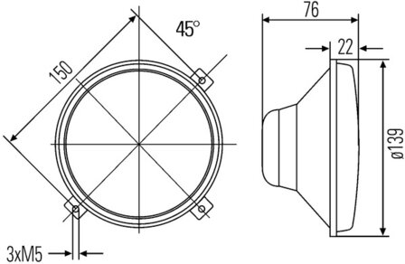 Hella Koplamp &Oslash;132mm Met Standlicht helder glas H4 | 1A3 996 162-021