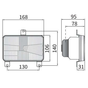 Wesem H4 Inbouw Koplamp 168x106x95 3-punts bevestiging