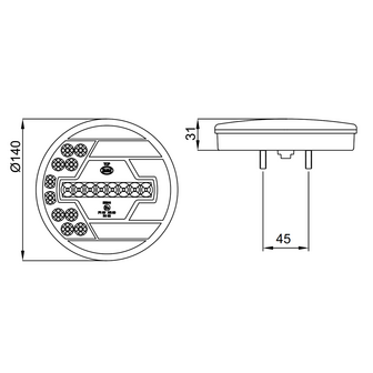 LED Mistlamp + Achteruitrijlamp Rechts &Oslash;140mm