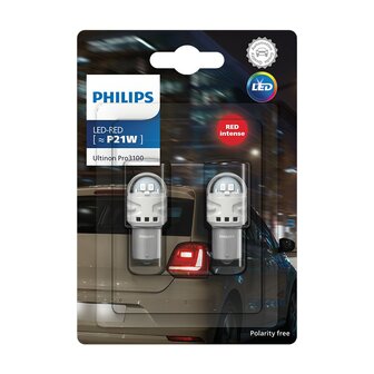Philips P21W LED Retrofit Rood 12V&nbsp;BA15s 2 Stuks