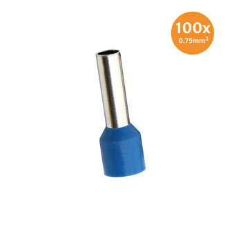 Adereindhuls Ge&iuml;soleerd 0,75mm&sup2; Blauw 100 stuks