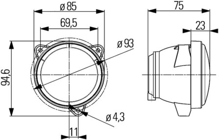 Hella Werklamp M70 Voorveld Verlichting inbouw z/gl H3 | 1G0 996 176-021