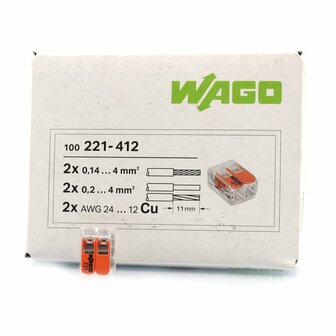 Wago 221-412 Verbindingsklem 2-Voudig 100 stuks