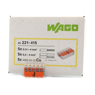 Wago 221-415 Verbindingsklem 5-Voudig 25 stuks