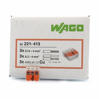 Wago 221-413 Verbindingsklem 3-Voudig 50 stuks