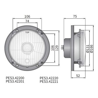 Koplamp H4 &Oslash;166x75 gatafstand 106x106 + Bevestigingsplaat 12V
