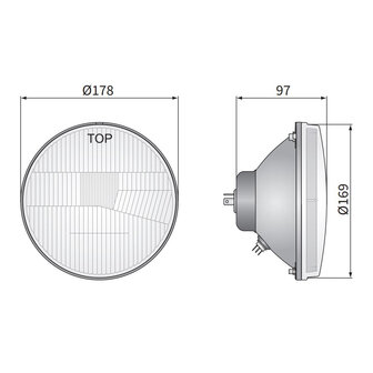 Koplamp Rond &Oslash;178mm / 7 Inch H4 Inbouw