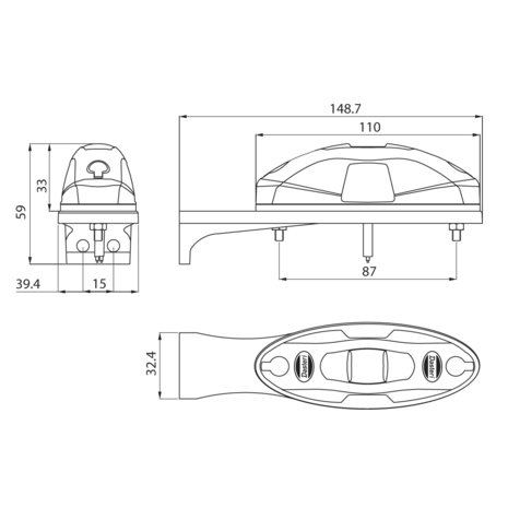 LED Markeringslamp 3-Functies 10-30V Haaks Bevestiging (Kabel)