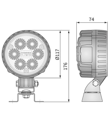 LED Werklamp verstraler 1500LM + Kabel + Schakelaar afmetingen