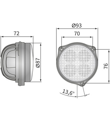 LED Werklamp Breedstraler 1500LM + Kabel + Standaard Glas afmetingen