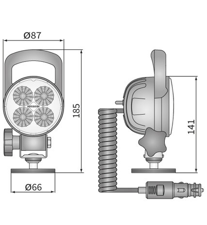 LED Werklamp Verstraler 2000LM + Kabel + Sigarettenplug + Schakelaar + Case afmetingen