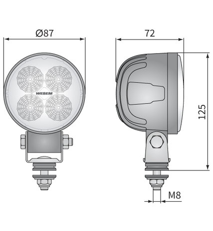 LED Werklamp Verstraler 2000 Lumen + Deutsch DT afmetingen