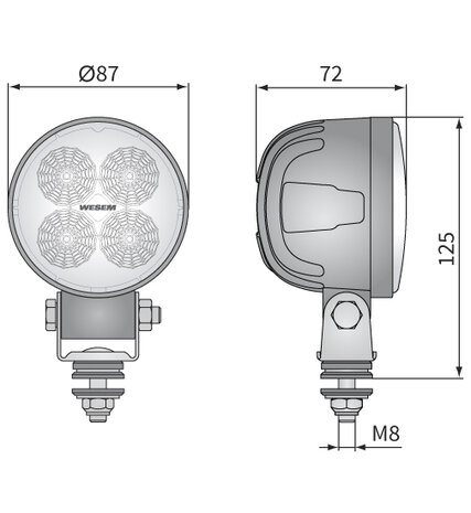 LED Werklamp Verstraler 2000LM + AMP Superseal afmetingen
