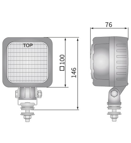 LED Werklamp Breedstraler 1500LM + AMP Superseal afmetingen