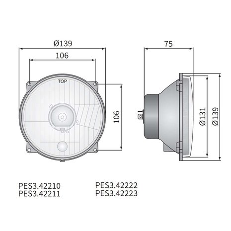 Koplamp H4 Ø139x75 gatafstand 106x106