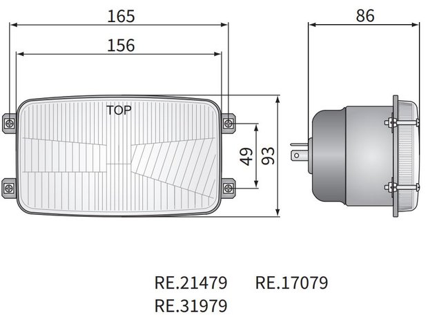 Koplamp H4 156x93x86 4-punts bevestiging