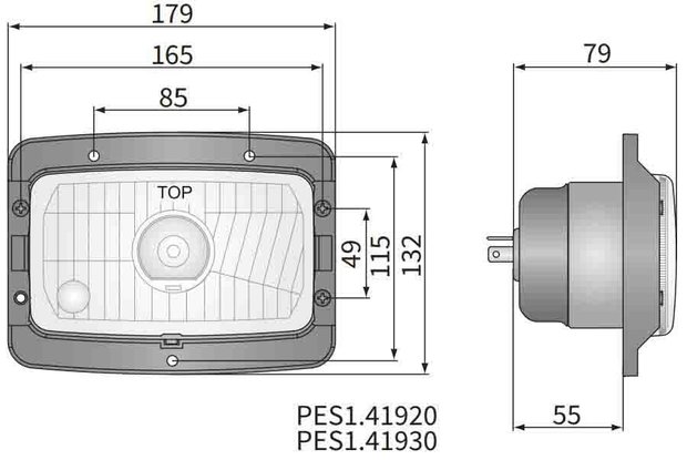 Koplamp H4 179x132x79 3-bouten + Bevestigingsplaat