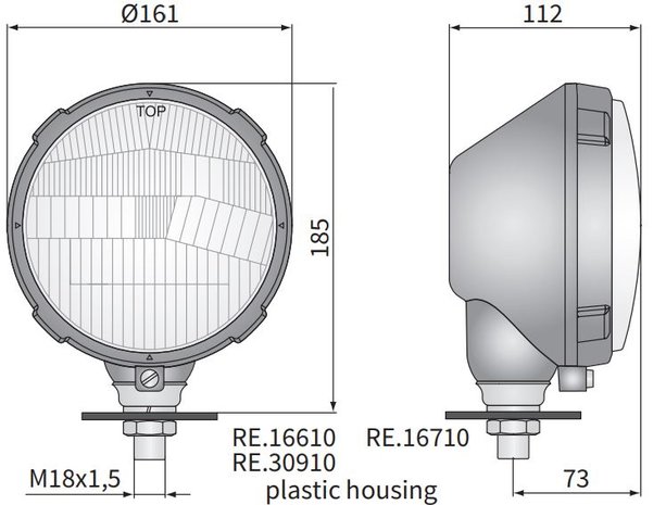 koplamp H4 Ø161x112 mm Rechts