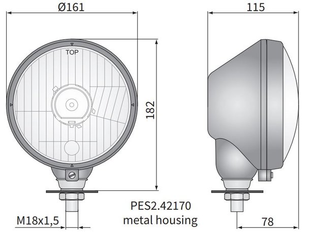 koplamp Ø161x115 H4 Metalen Behuizing