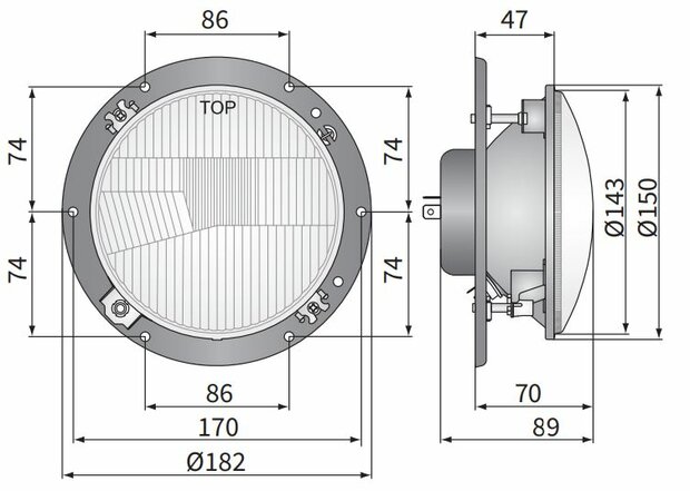 Koplamp R2 Ø182x89 Incl 12V Lampjes