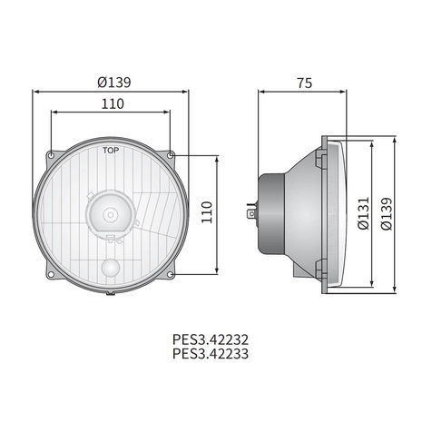 Koplamp H4 Ø139x75 4-punts bevestiging